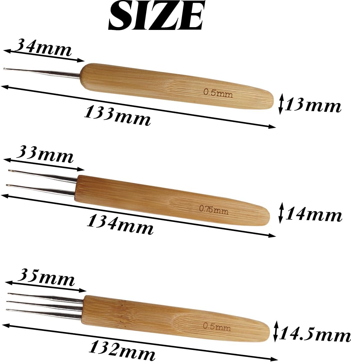 Crochet Needle Set 0.5mm 0.75mm 1mm 1.75mm